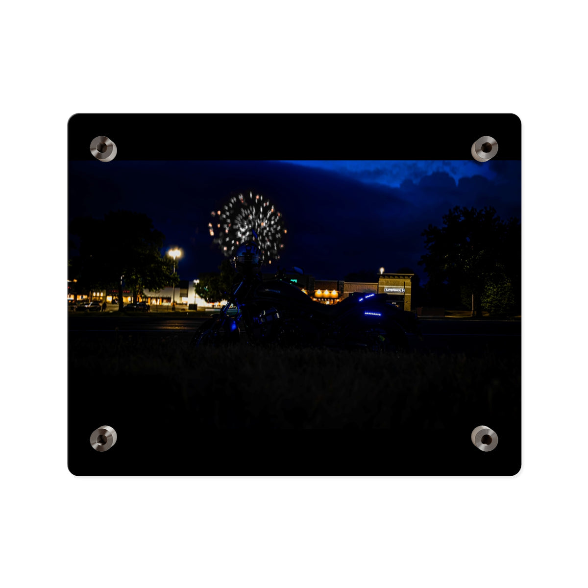 Acrylic Wall Art - Nighttime Bike with Fireworks Photograph