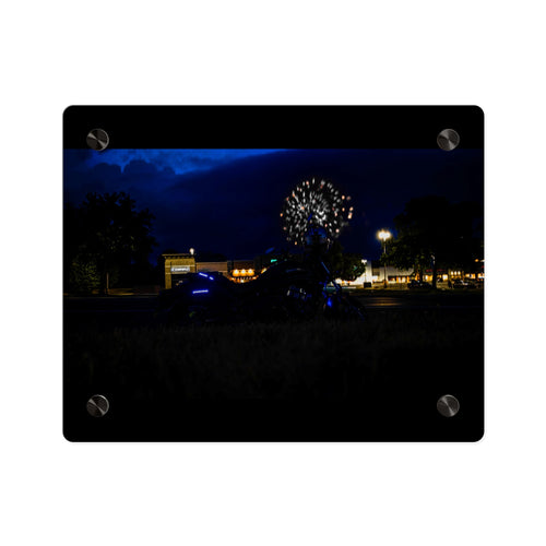 Acrylic Wall Art - Nighttime Bike with Fireworks Photograph