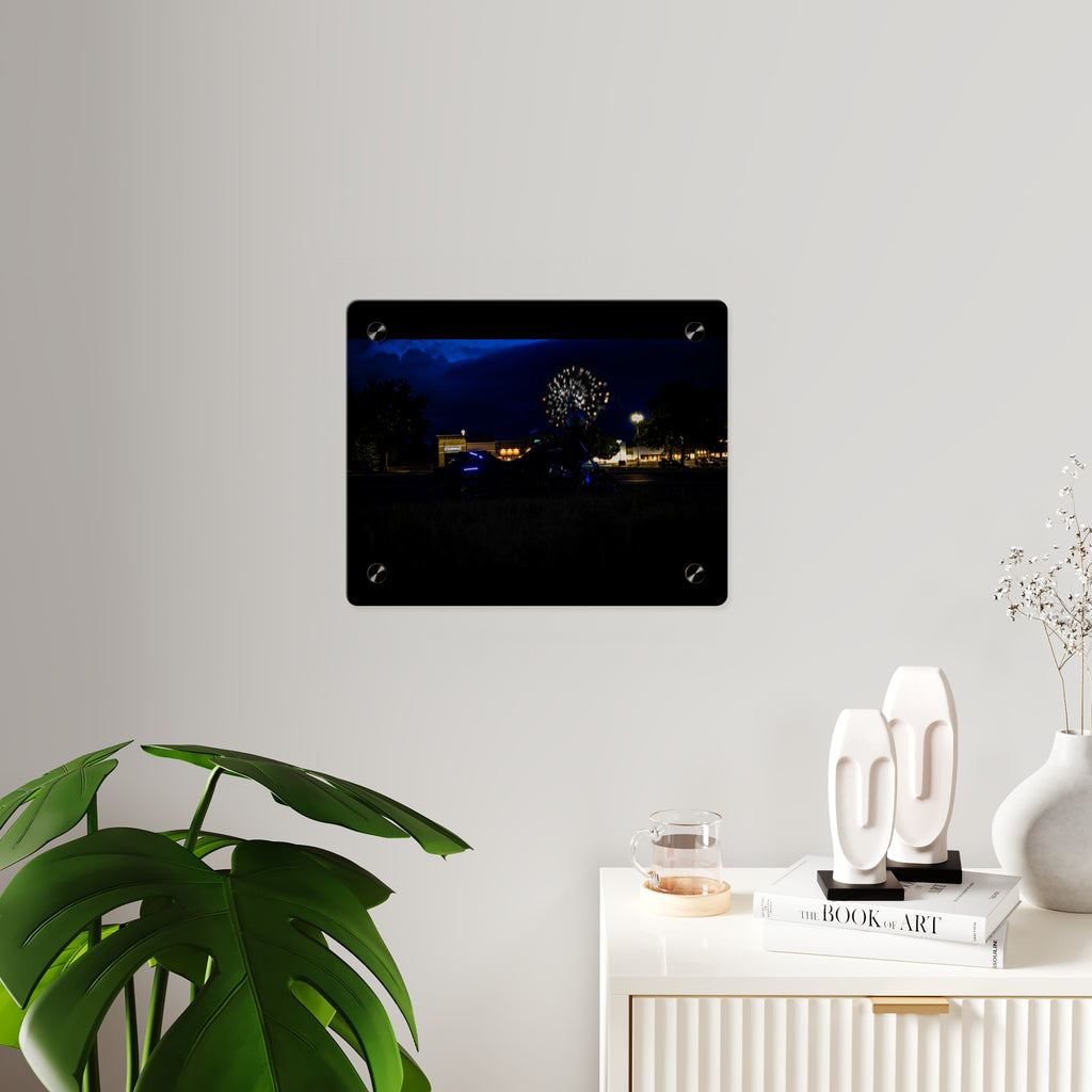 Acrylic Wall Art - Nighttime Bike with Fireworks Photograph