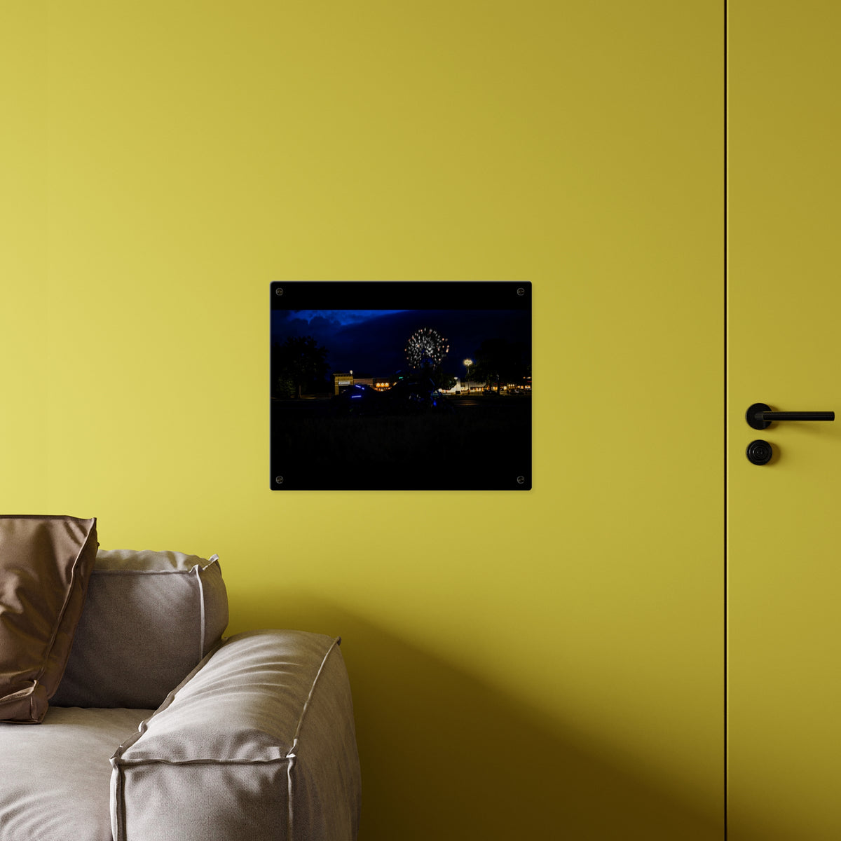 Acrylic Wall Art - Nighttime Bike with Fireworks Photograph