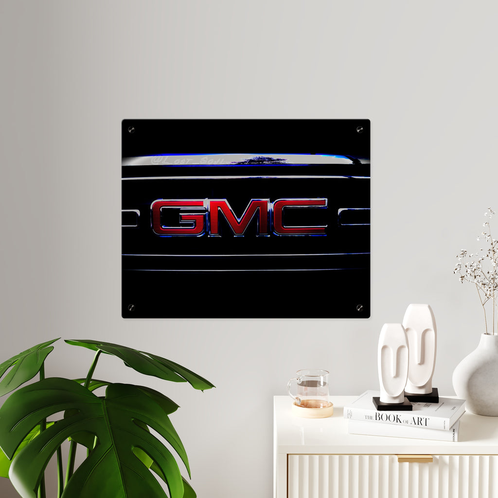 GMC Emblem Acrylic Wall Art Panel — Glossy Automotive Logo Decor