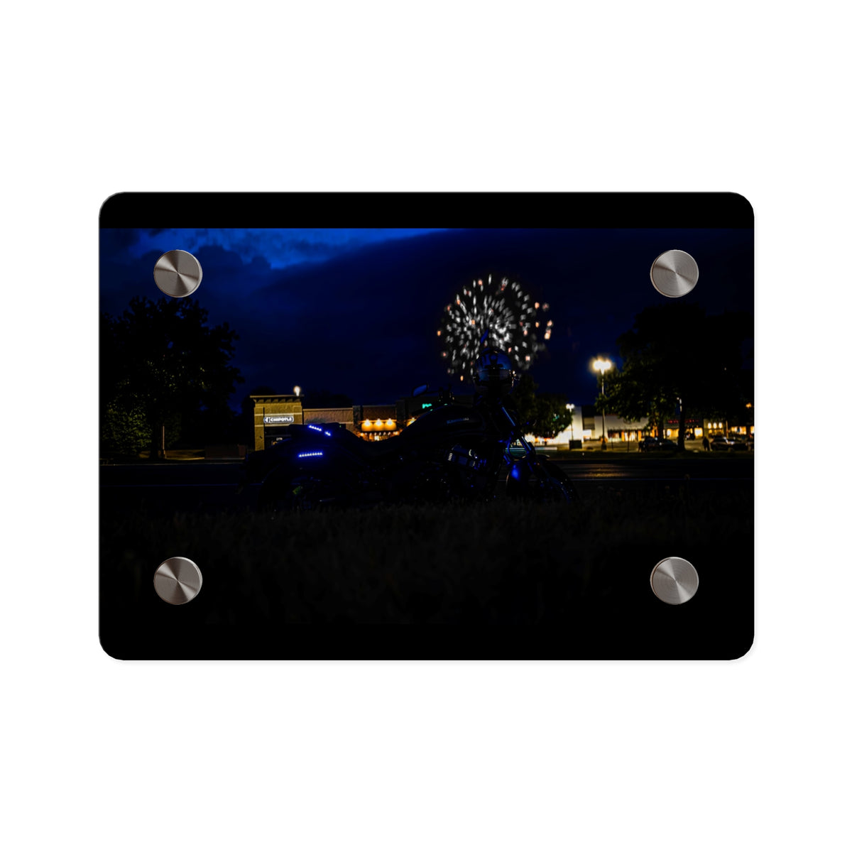 Acrylic Wall Art - Nighttime Bike with Fireworks Photograph