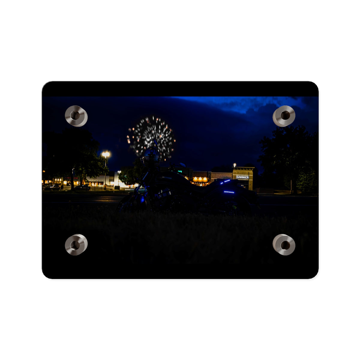 Acrylic Wall Art - Nighttime Bike with Fireworks Photograph