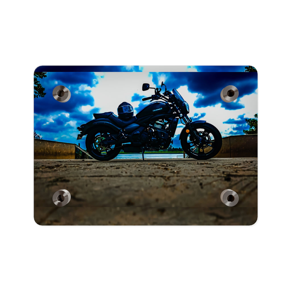Motorcycle Acrylic Wall Art Panel – Black Cruiser Silhouette with Dramatic Sky
